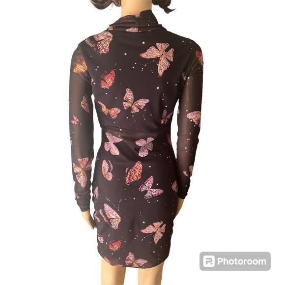 Material Girl Butterfly Printed Mesh Butterfly Bodycon Dress Size Medium - Picture 3 of 16